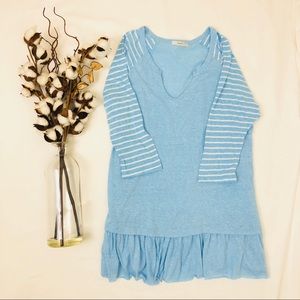 Jodifl Baby Blue Ruffle hem raglan top